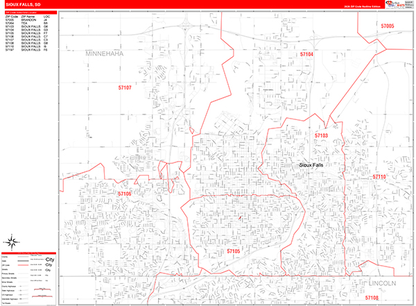 Sioux Falls Zip Code Wall Map